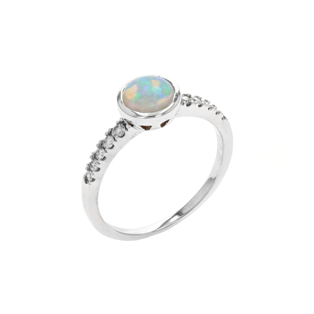 K White Gold Round Opal And Diamond Ring Josephs Jewelers