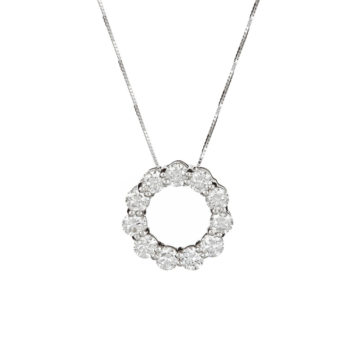 14K White Gold Diamond Circle Pendant with Chain