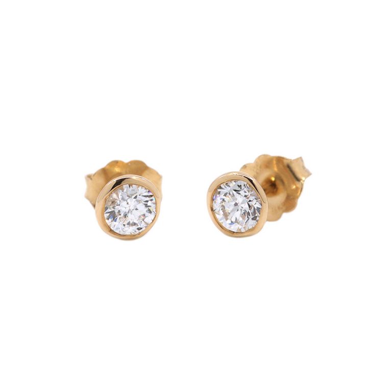 14K Yellow Gold Diamond Bezel Stud Earrings