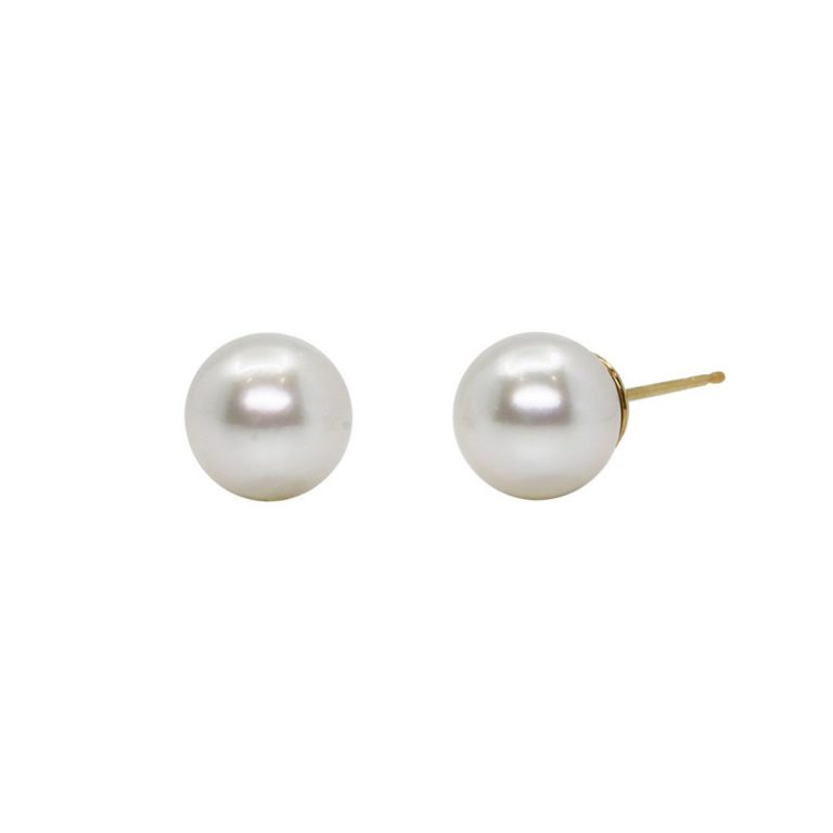 18K Yellow Gold White South Sea Pearl Stud Earrings
