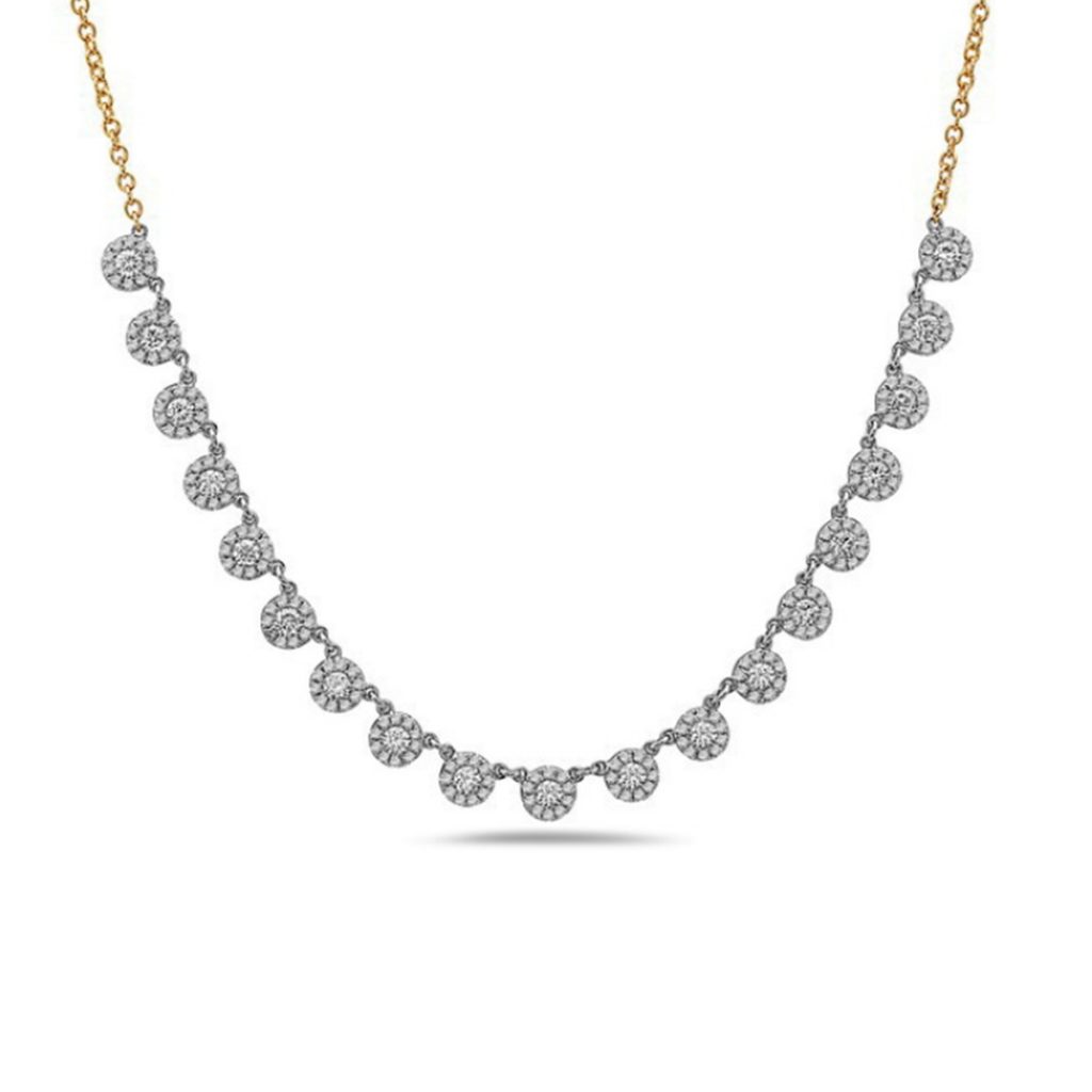 14K Two-Tone Round Diamond Cluster Station Necklace