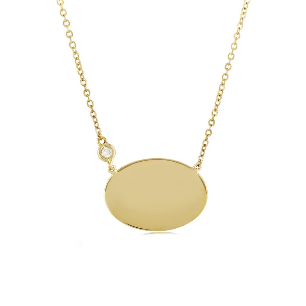 14K Yellow Gold Oval Disc Pendant and Chain