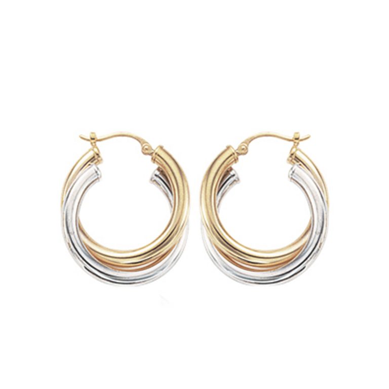 14K Two-Tone Round Double Hoops