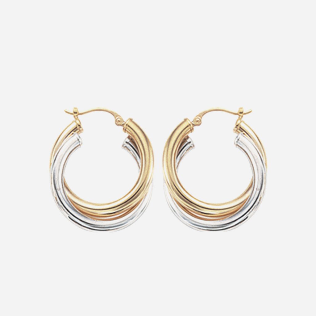 14K Two-Tone Round Double Hoops