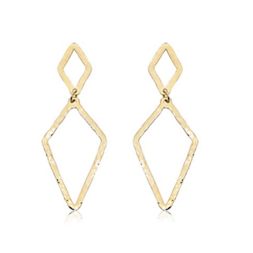 14K Yellow Gold Hammered Double Diamond-Shaped Earrings