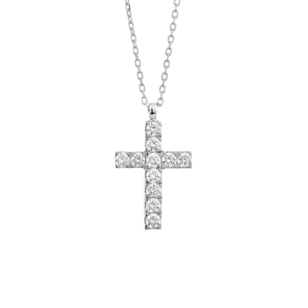 14K White Gold Diamond Cross Pendant with Chain