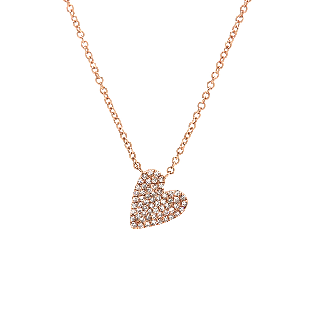 14K Rose Gold Pavé Heart Necklace
