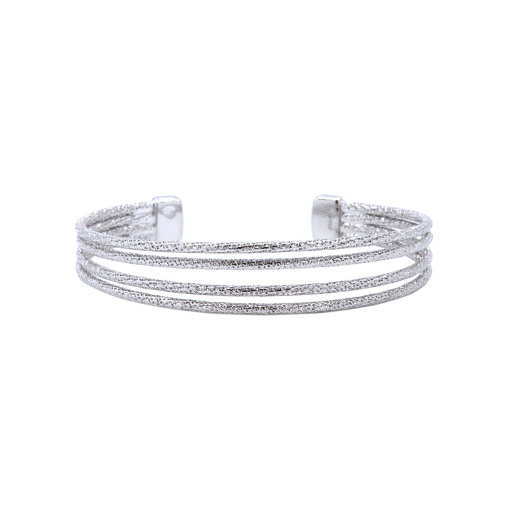 Sterling Silver 4-Row Textured Cuff Bracelet