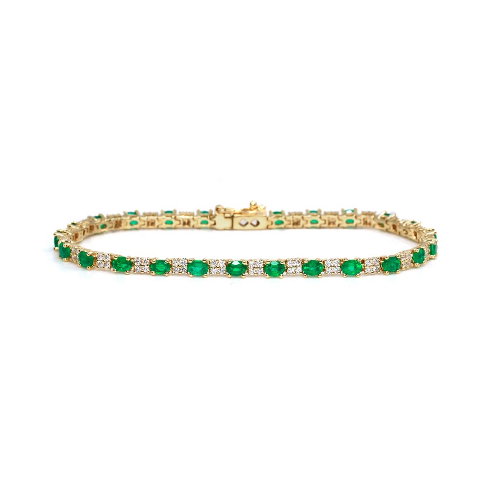 14K Yellow Gold Alternating Emerald Bracelet