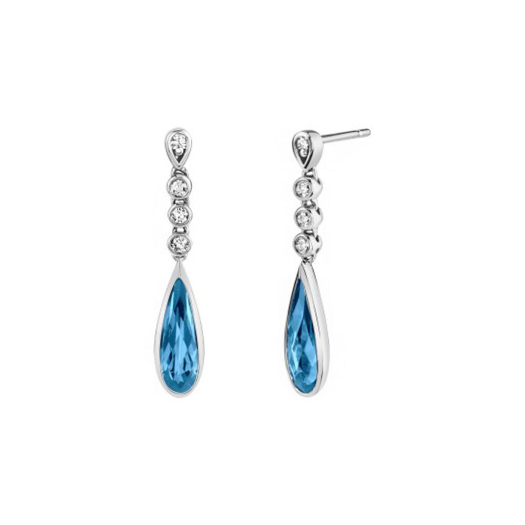 14K White Gold Blue Topaz/Diamond Dangle Earrings