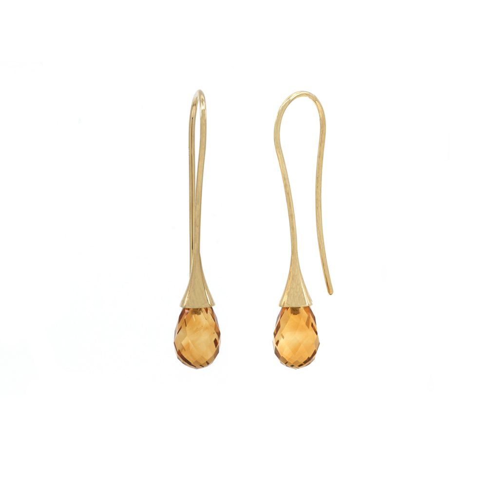 14K Yellow Gold Briolette Citrine Dangle Earrings