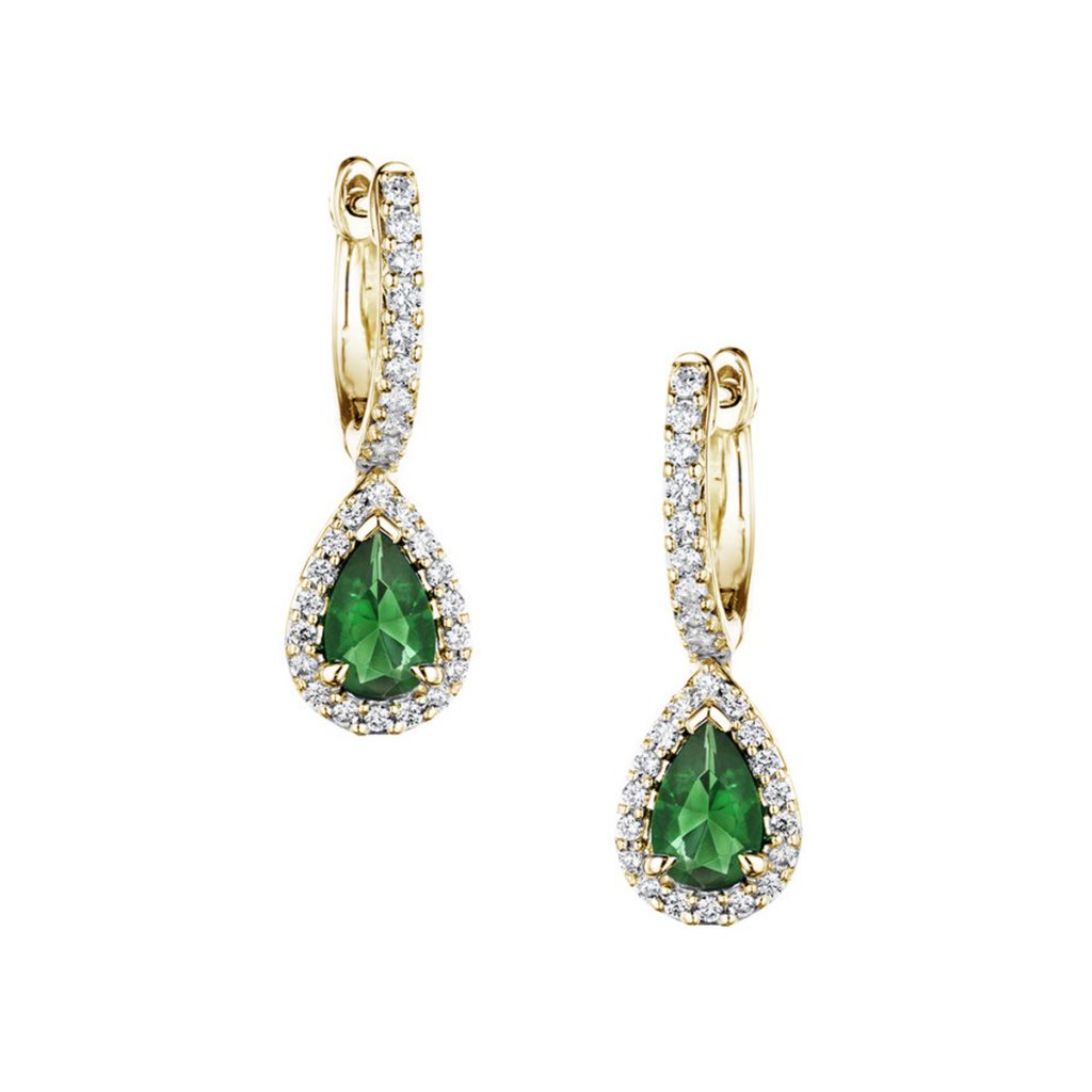 14k Yellow Gold Pear-Shaped Emerald Earrings