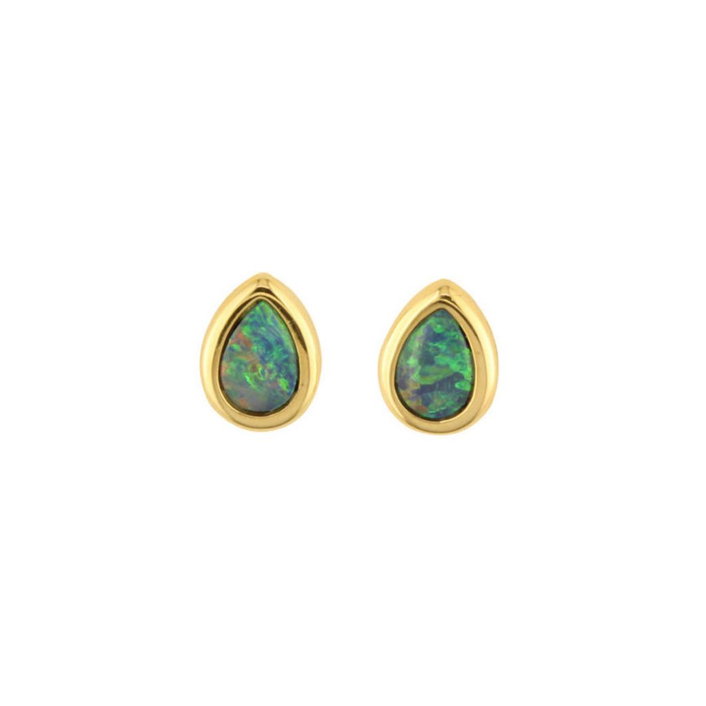 14k Yellow Gold Pear Shaped Opal Earrings