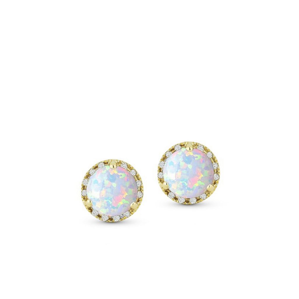 Diamond Halo Opal Stud Earrings