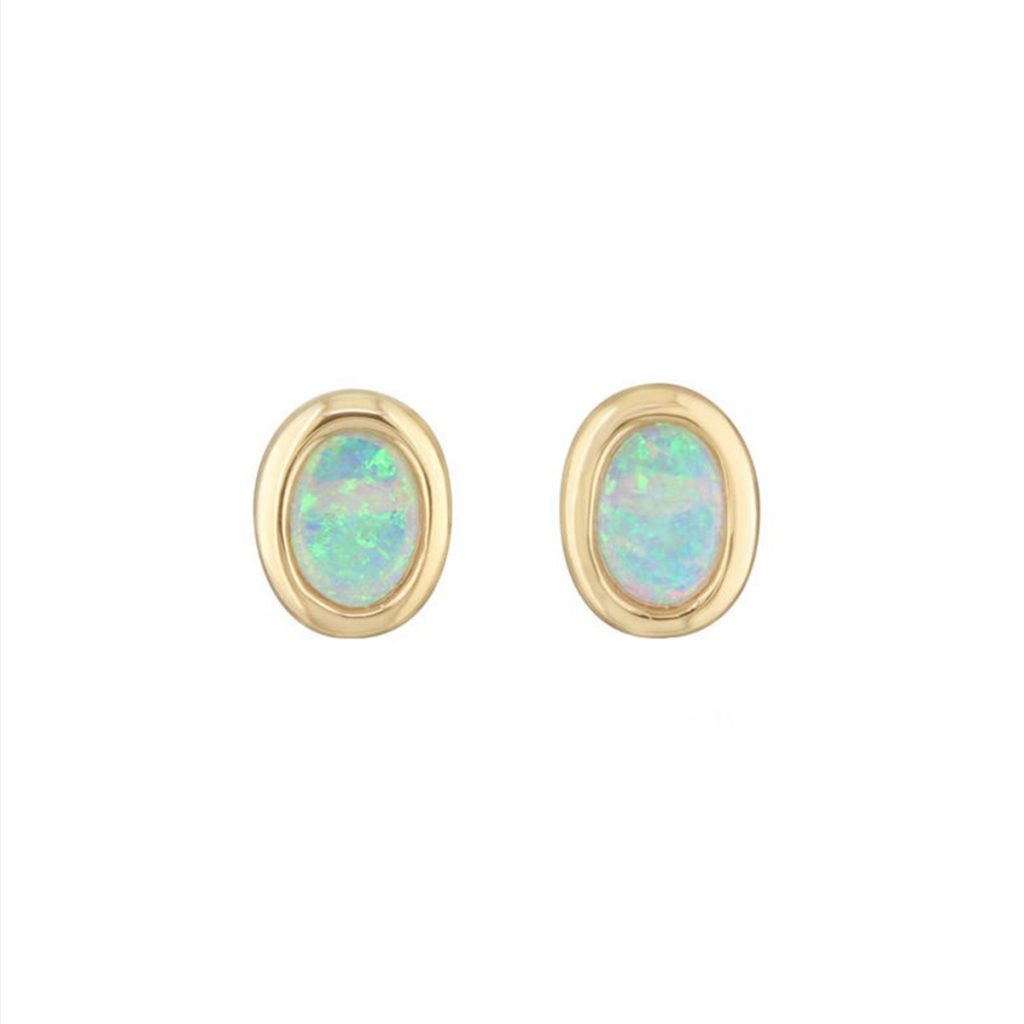 14k Yellow Gold Oval White Opal Earrings