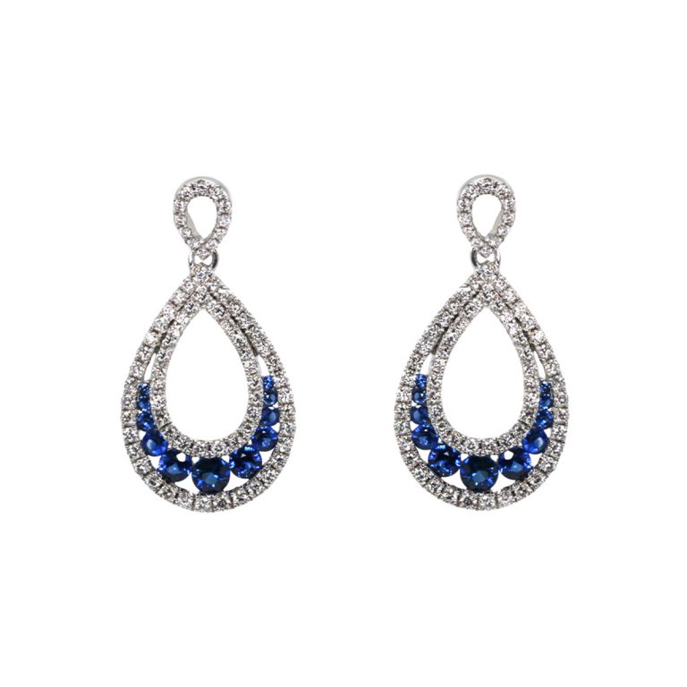 14K White Gold Open Pear-Shaped Sapphire and Diamond Earrings