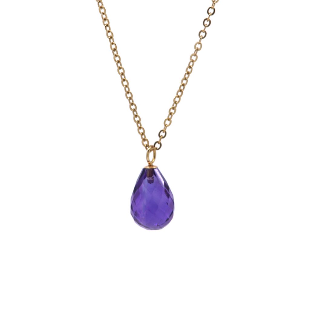 14K Yellow Gold Briolette Amethyst Necklace
