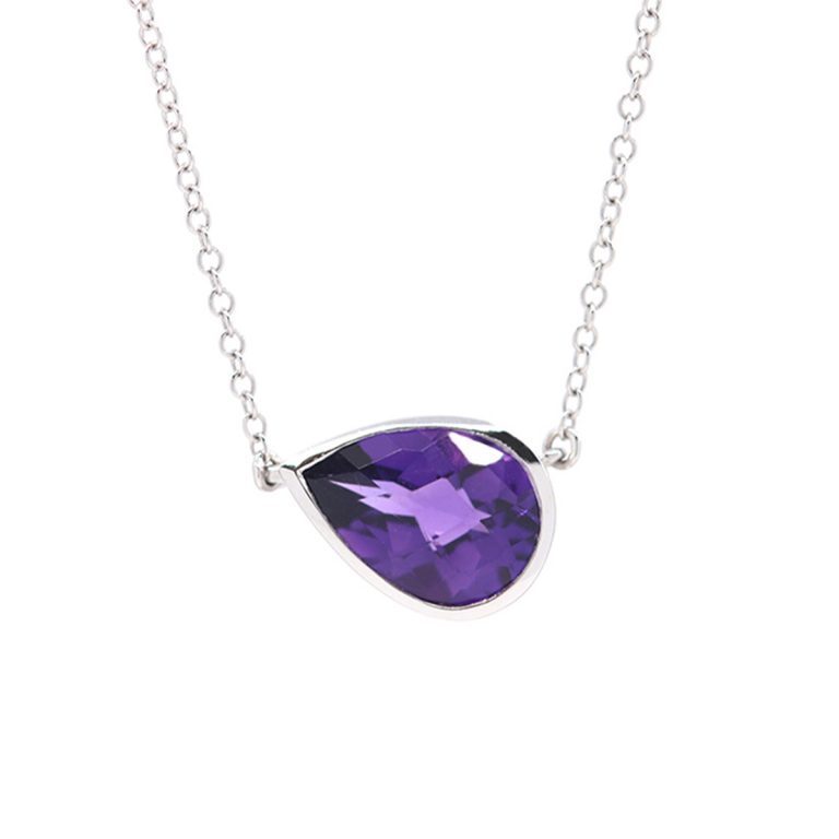14K White Gold Pear-Shaped Amethyst Necklace
