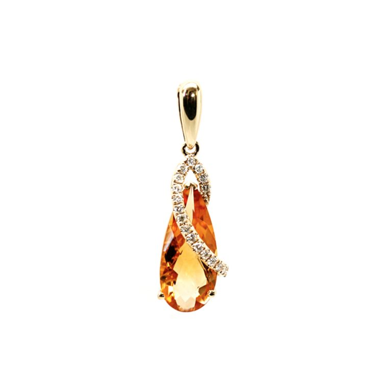 14K Yellow gold Pear-shaped Citrine and Diamond Dangle Pendant