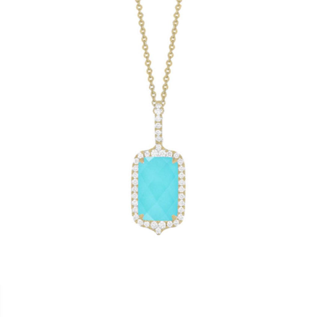 18k Yellow Gold Turquoise Doublet and Diamond Pendant with Chain