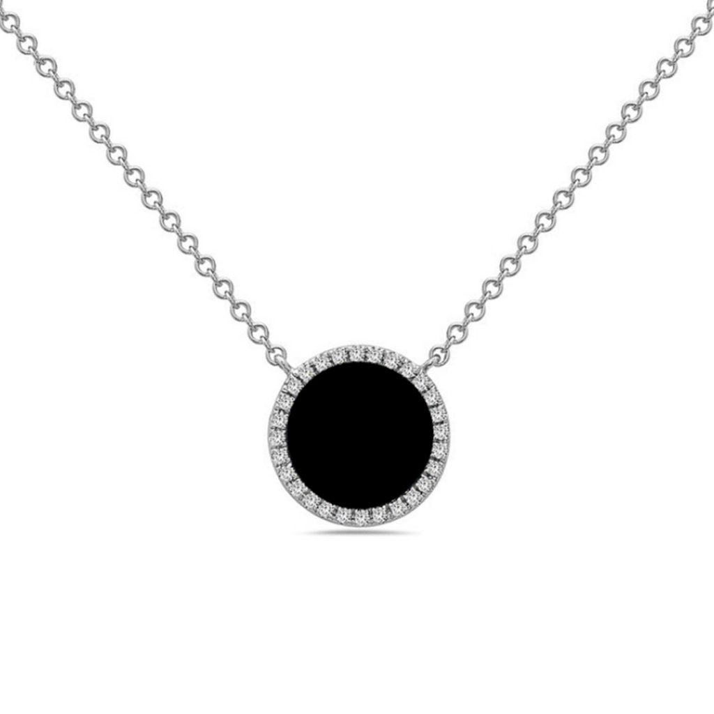 14K White Gold Diamond And Agate Necklace