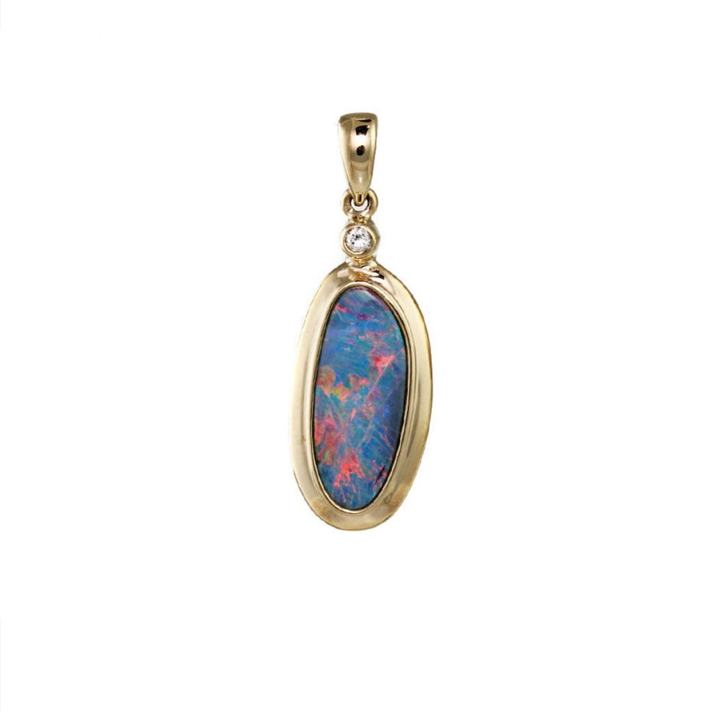 14K Yellow Gold Opal Doublet and Diamond Pendant