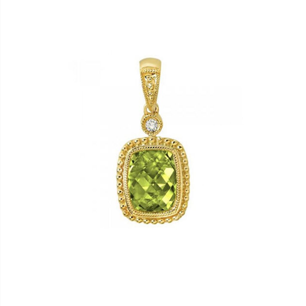 14K Yellow Gold Peridot and Diamond Dangle Pendant