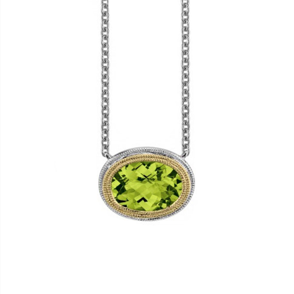14K Yellow and White Gold Oval Peridot Necklace