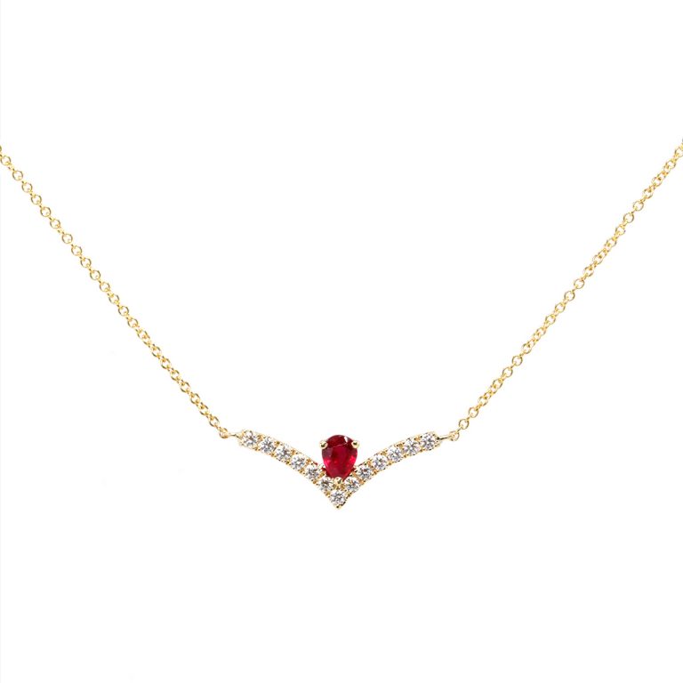 14K Yellow Gold Pear-Shaped Ruby and Diamond Necklace