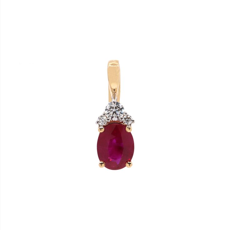 14K Yellow and White Gold Oval Ruby and Diamond Pendant