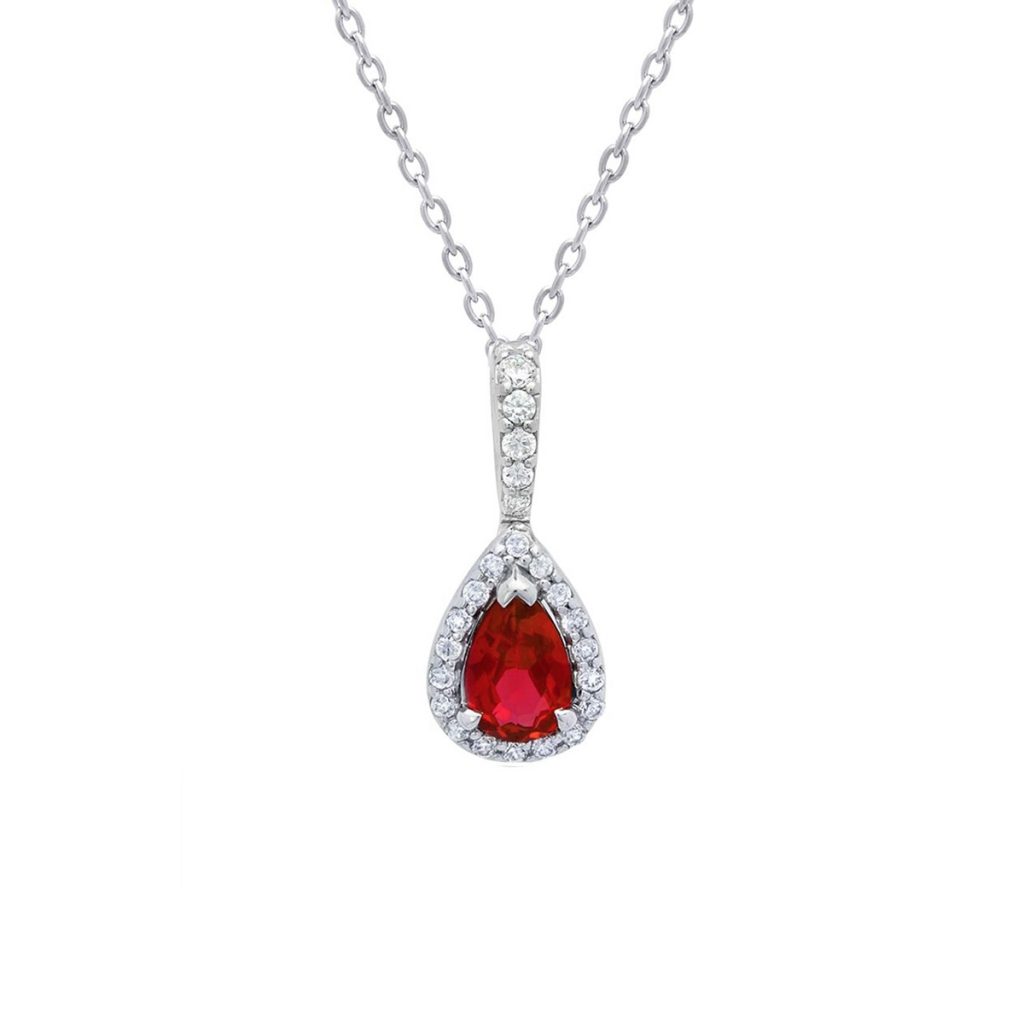 14k White Gold Pear-Shaped Ruby Necklace