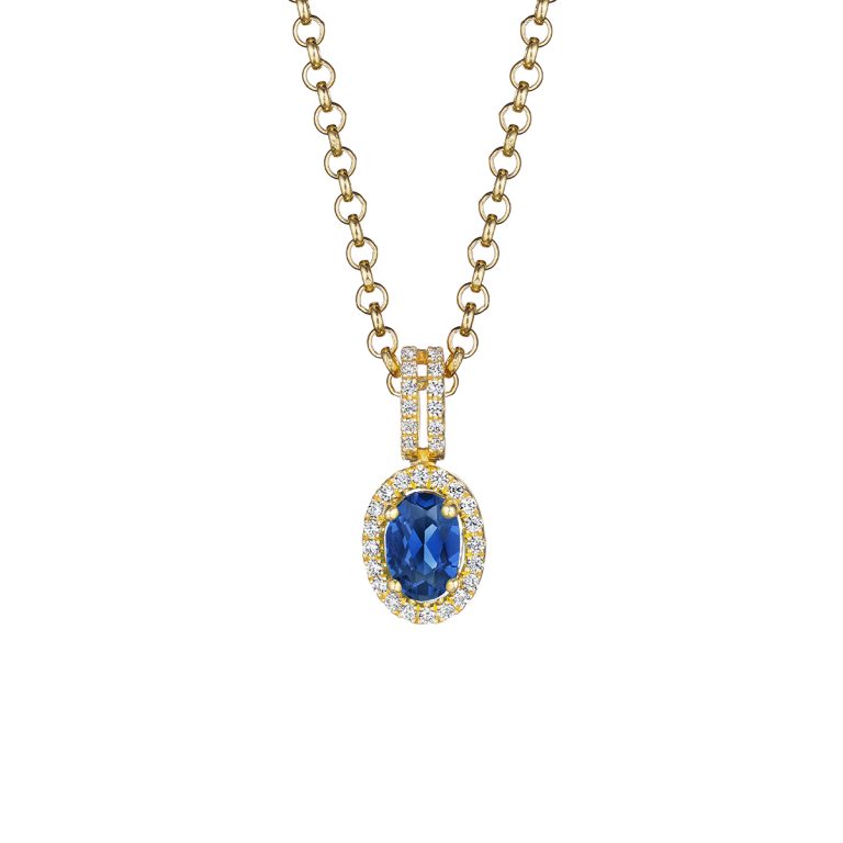 14k Yellow Gold Oval Sapphire and Diamond Pendant