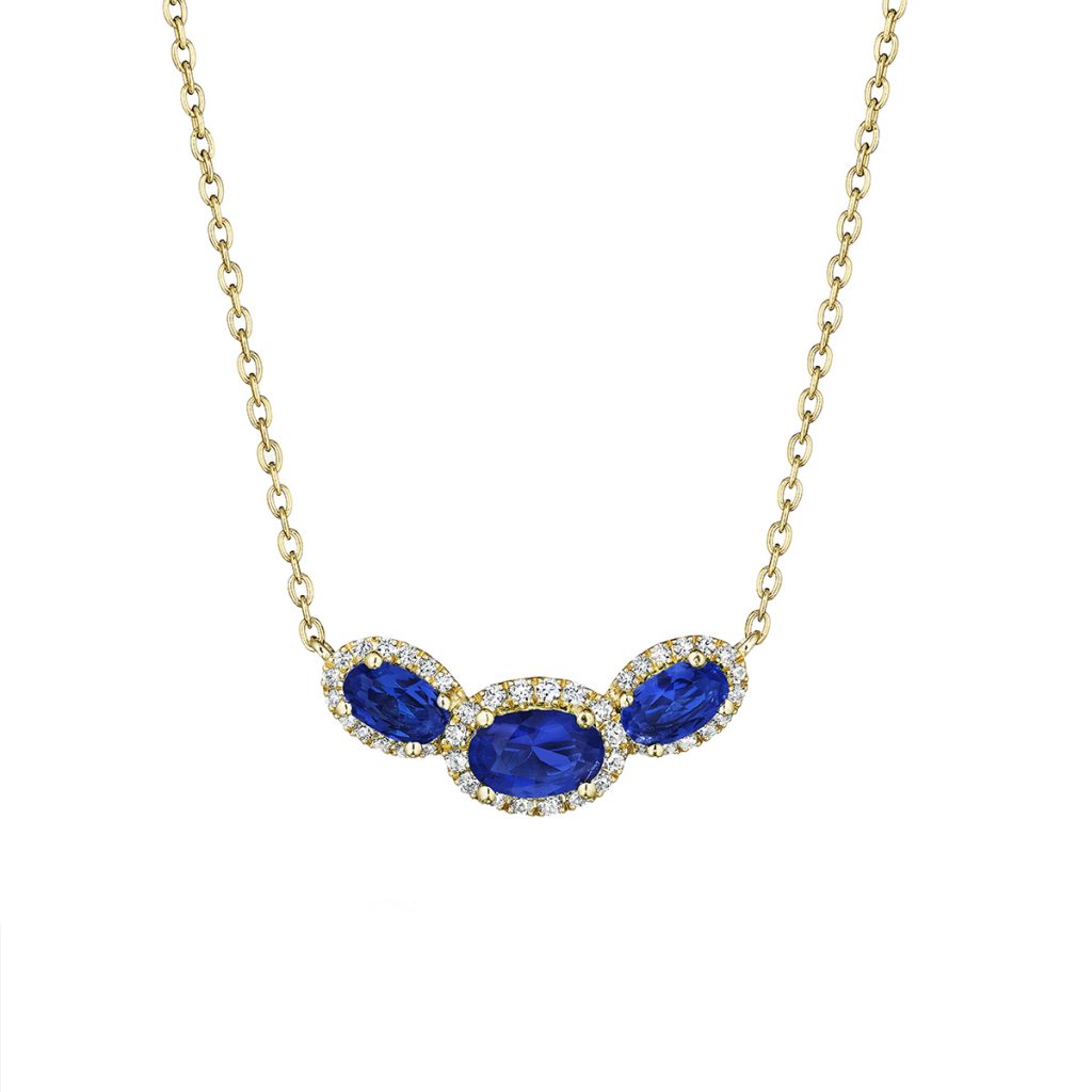 14k Yellow Gold Blue Sapphire Trio Necklace
