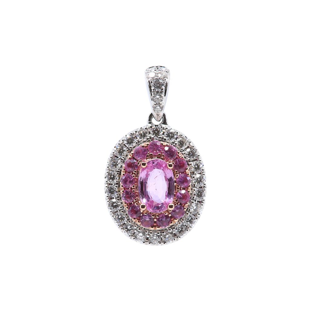 14k Two-Tone Pink Sapphire and Diamond Pendant