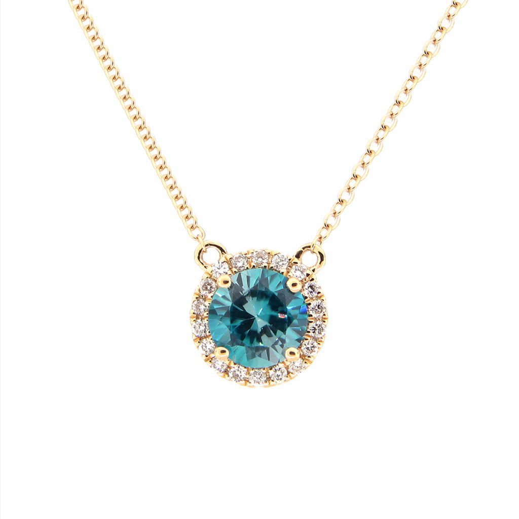 Circle Blue Zircon and Diamond Necklace