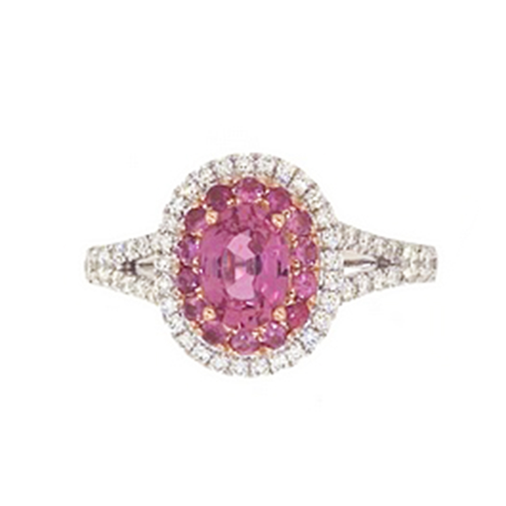 14k Two-Tone Pink Sapphire and Diamond Ring