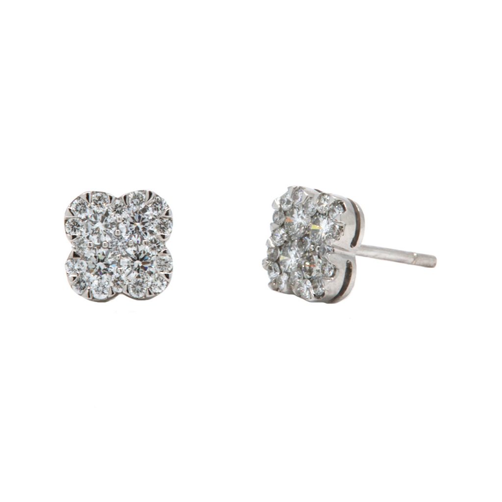 14K White Gold Four Diamond Cluster Earrings