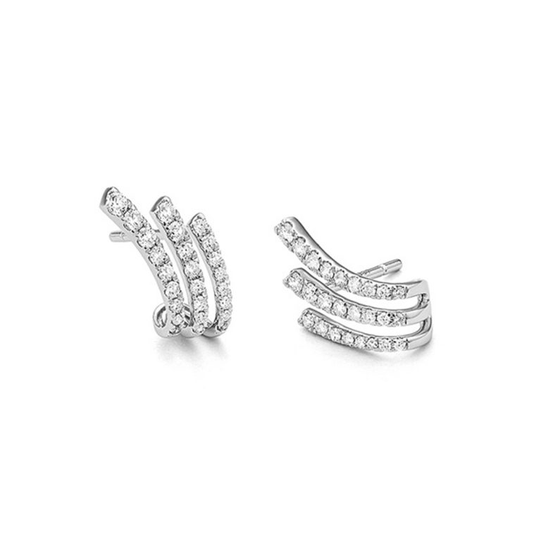 14k White Gold Three Row Diamond Earrings