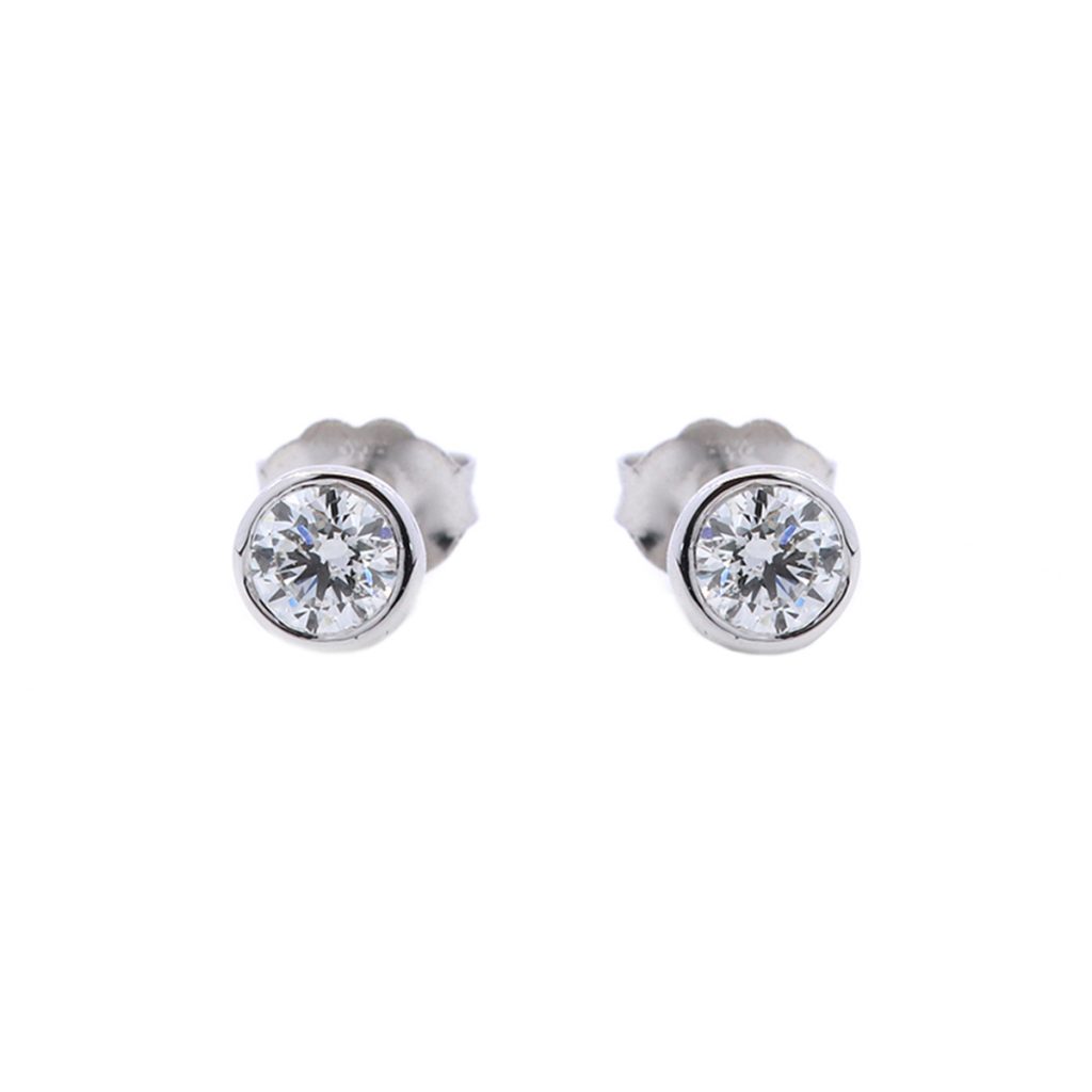 14K White Gold Bezel-Set Diamond Earrings