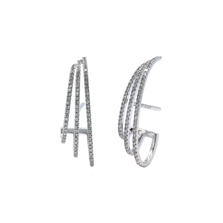 14K White Gold Three-Column Diamond Earrings