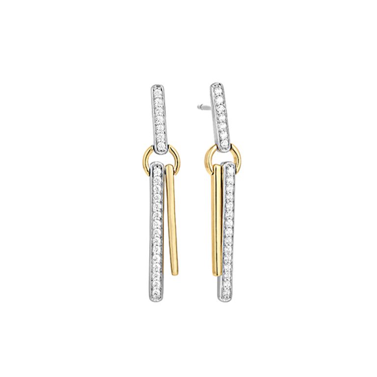 Two-Tone Double Diamond Dangle Earrings