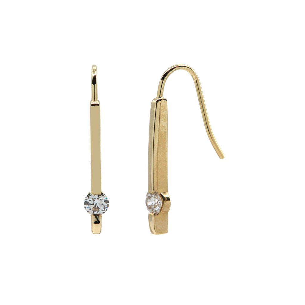 14K Yellow Gold Vertical Bar Diamond Earrings
