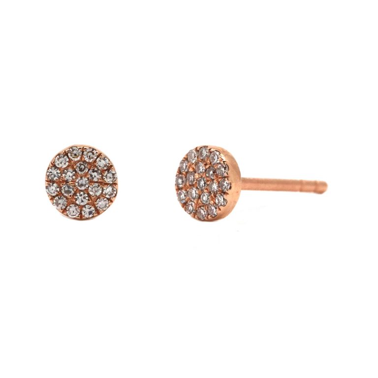 14K Rose Gold Circle Disk Diamond Earrings