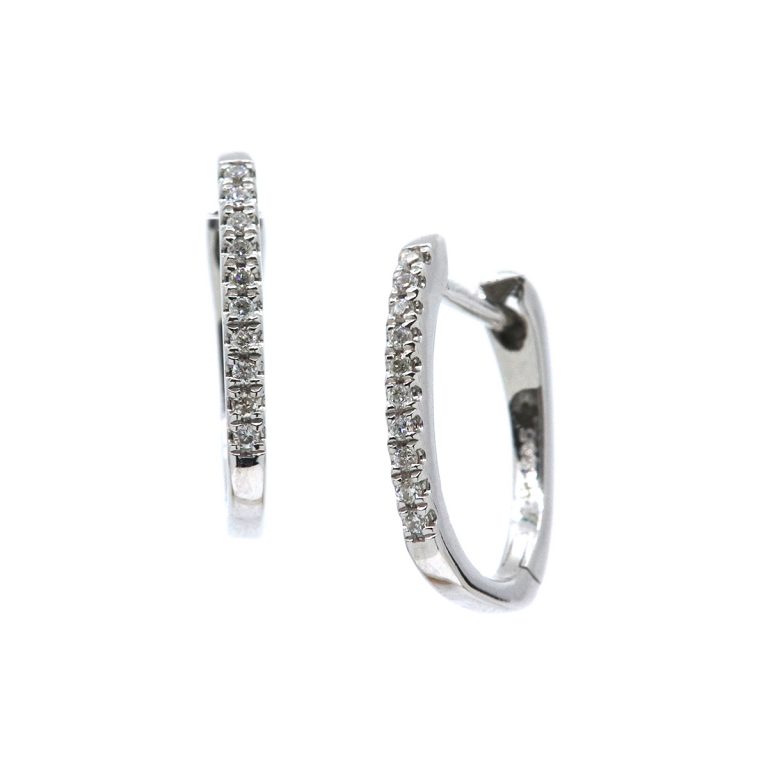 14K White Gold "U"-Shaped Diamond Hoop Earrings