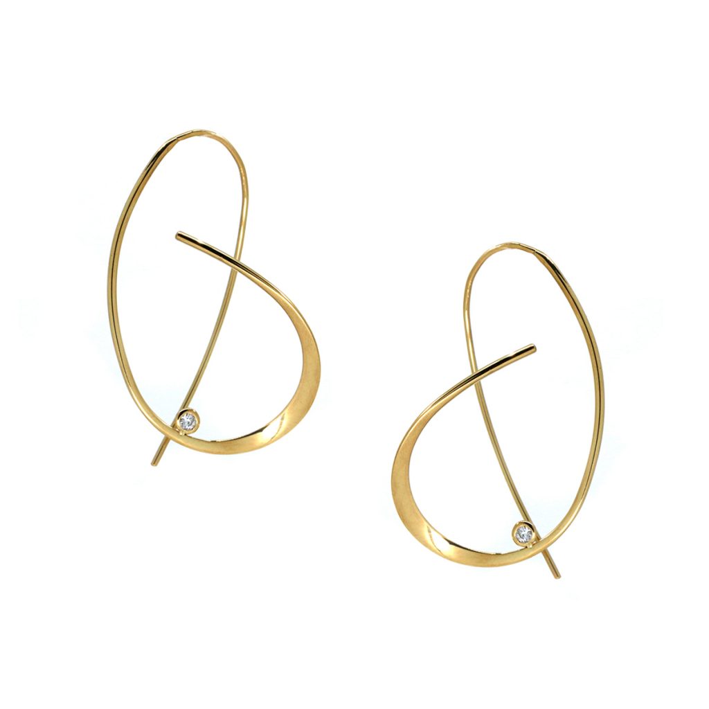14K Yellow Gold Swirl Wire Diamond Earrings