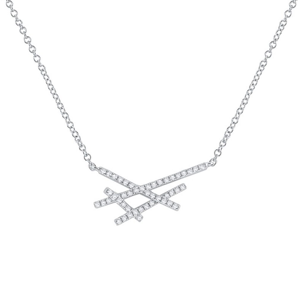 14K White Gold Diamond Crisscross Link Necklace