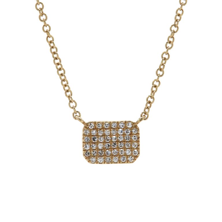 14K Yellow Gold Diamond Pavé Cushion Shape Necklace