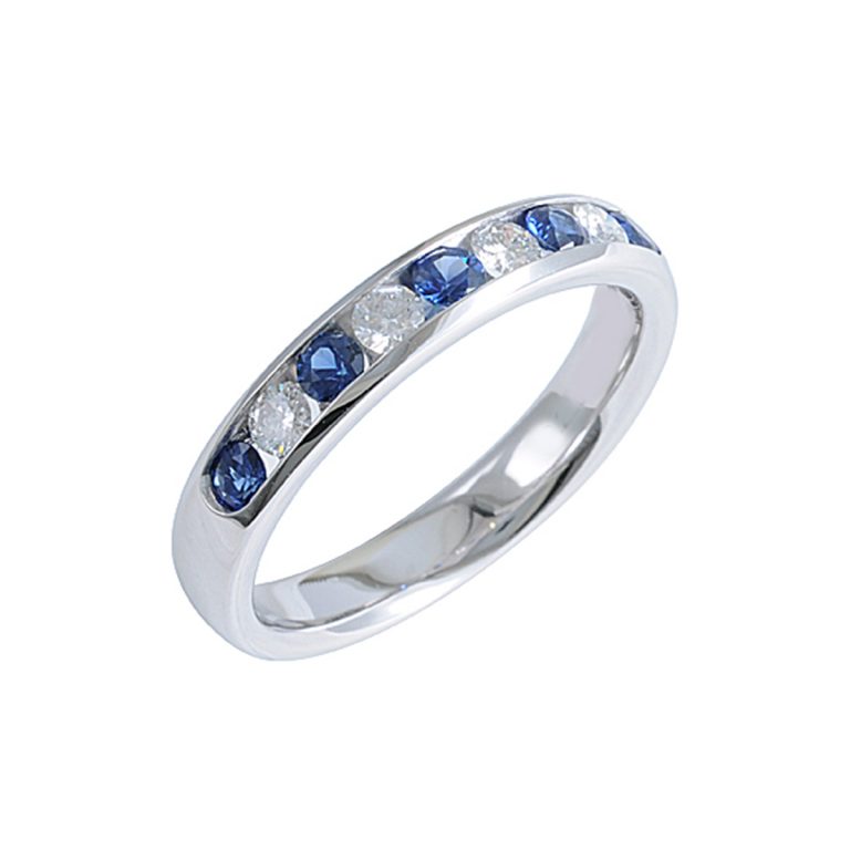 14K White Gold Blue Sapphire and Diamond Band - Josephs Jewelers