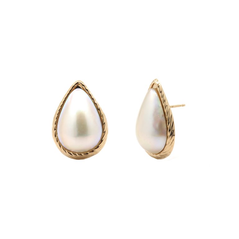 14K Yellow Gold Pear-Shaped Mabe Pearl Earrings