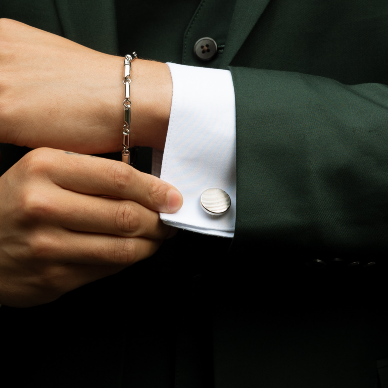 Line Stainless Steel Round Cufflinks